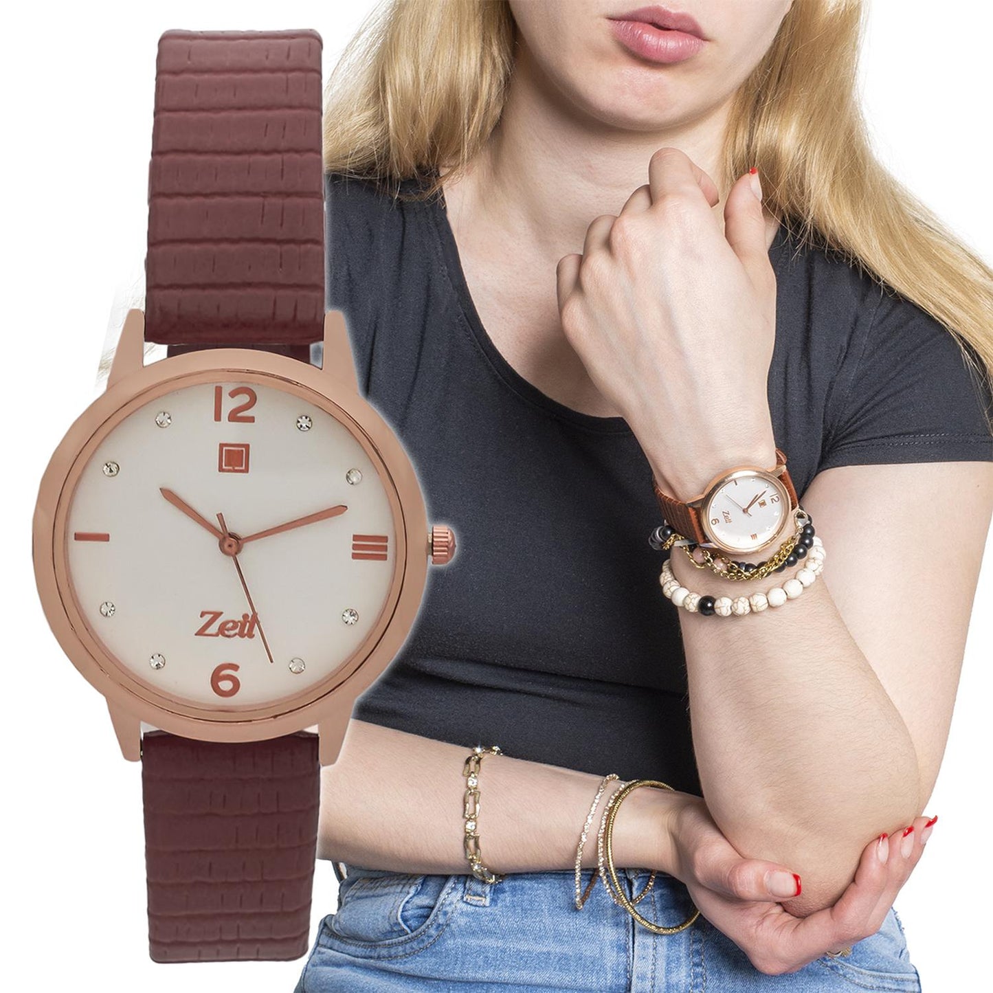 Reloj Análogo Zeit Casual Mujer Tacto Piel Textura