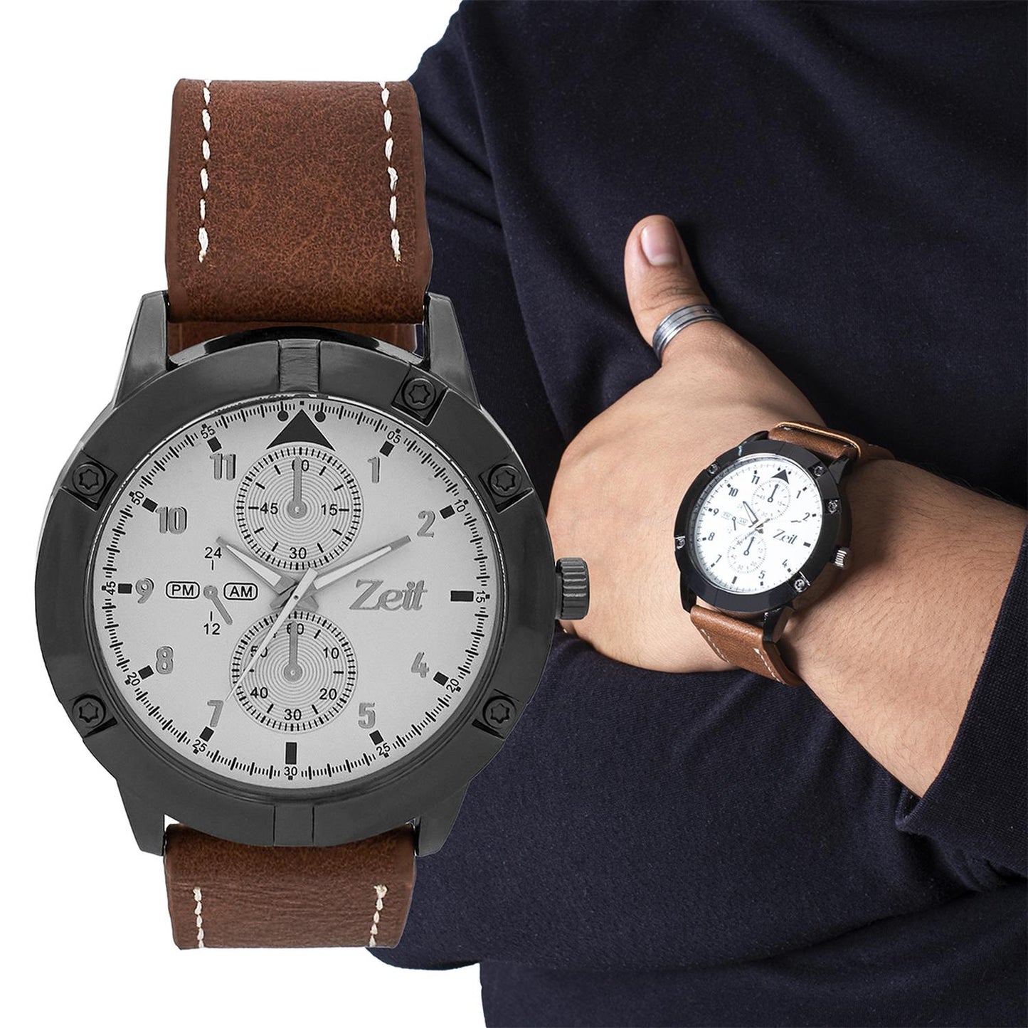 Reloj Análogo Zeit Casual Hombre Extensible Tacto Piel