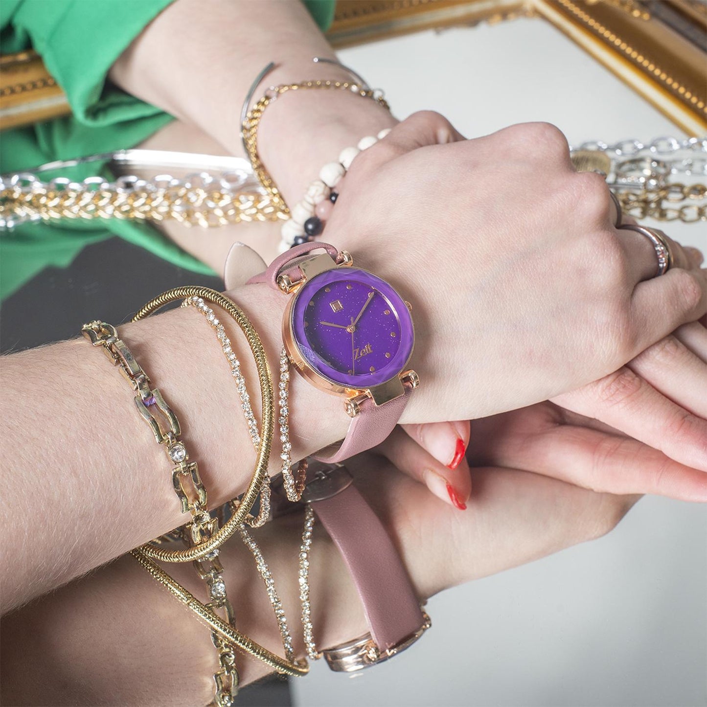 Reloj Análogo Zeit Casual Mujer Tacto Piel Brillantes