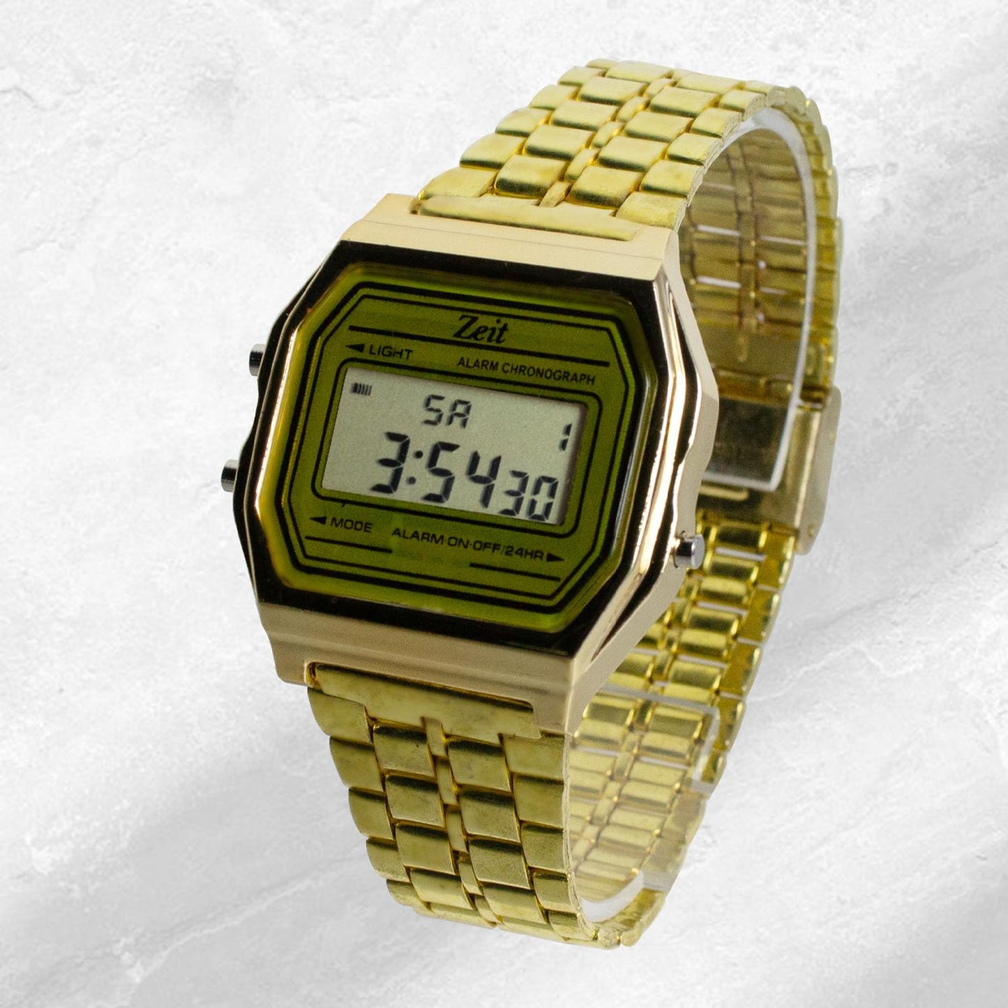 Reloj Digital Zeit Unisex Luz Alarma Cronómetro Dorado