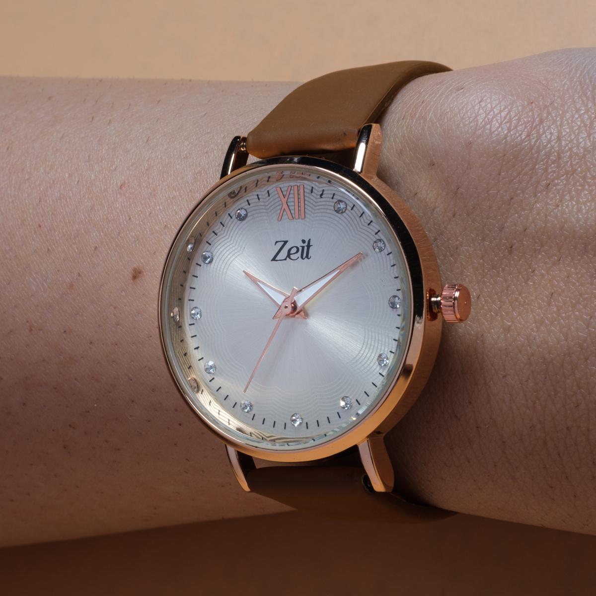Reloj Análogo Zeit Dama Casual Tacto Piel Liso Pedrería