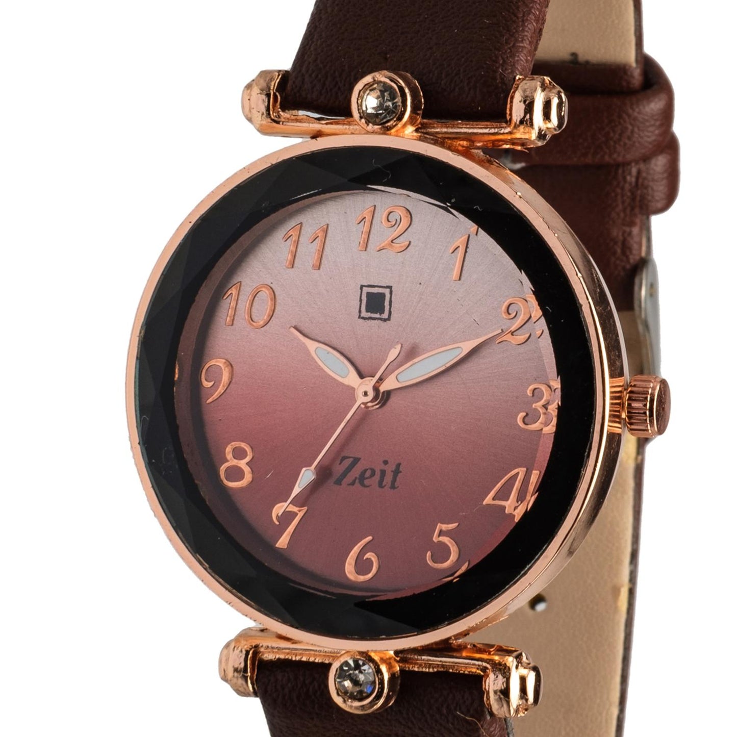 Reloj Análogo Zeit Tacto Piel Pedrería Dama