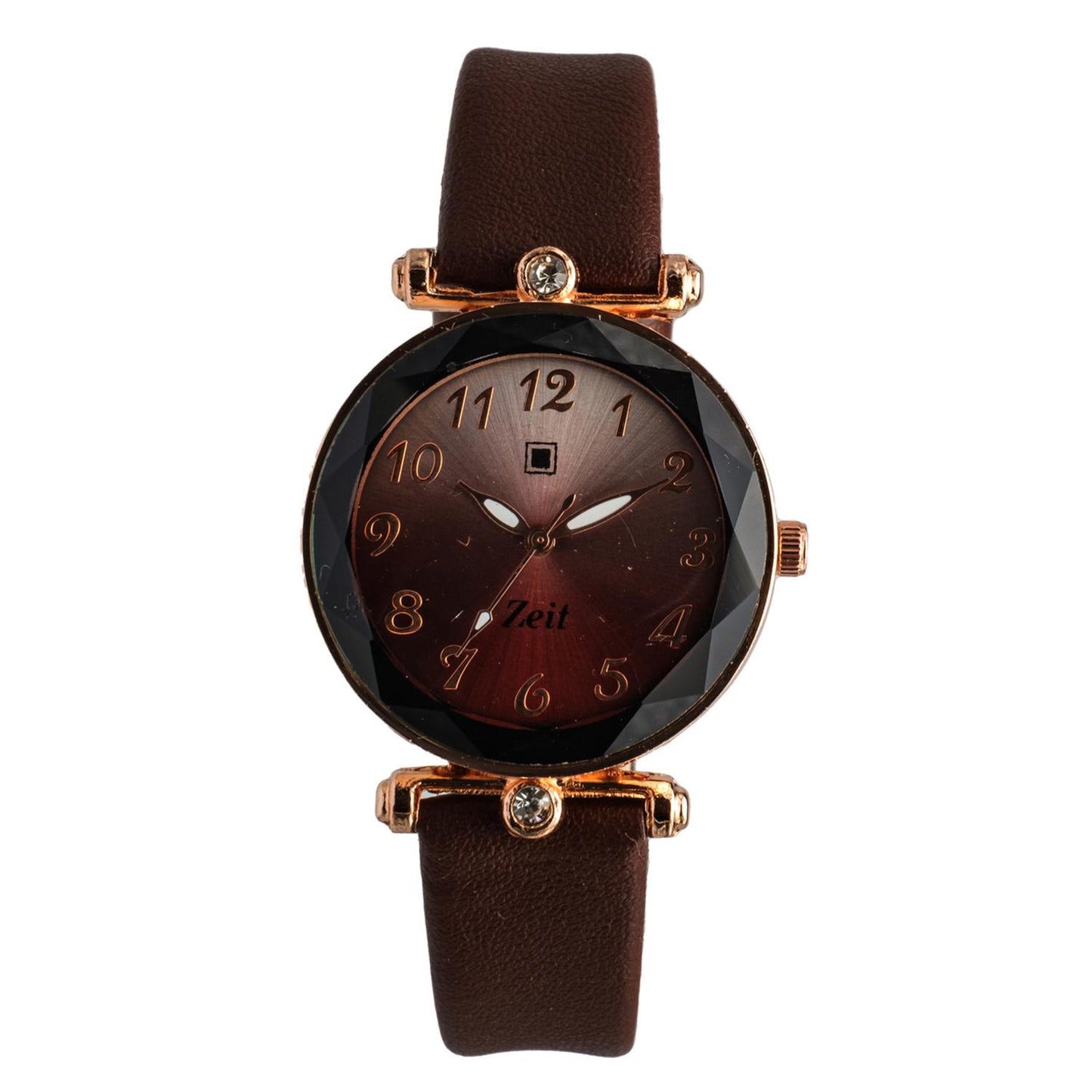 Reloj Análogo Zeit Tacto Piel Pedrería Dama