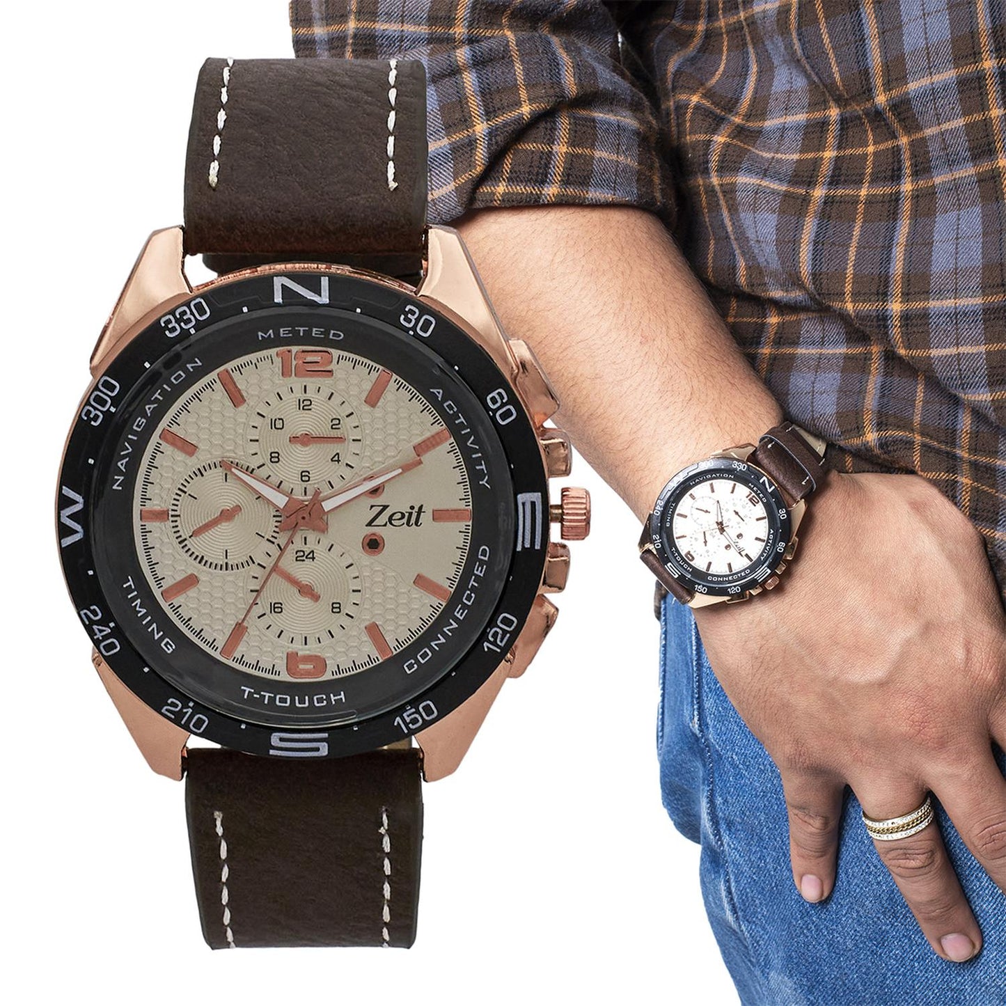 Reloj Análogo Zeit Tacto Piel Hombre Casual Oro Rosa