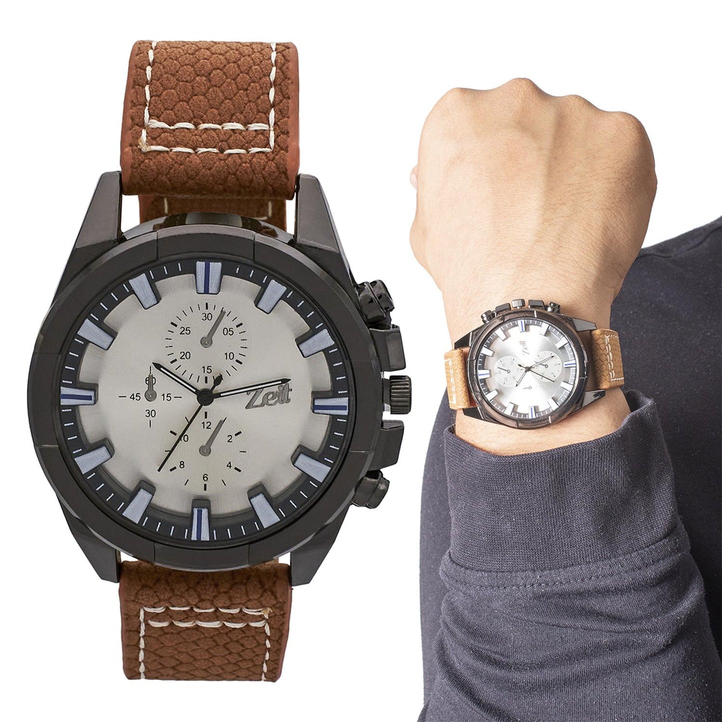 Reloj Análogo Zeit Casual Hombre Tacto Piel Textura