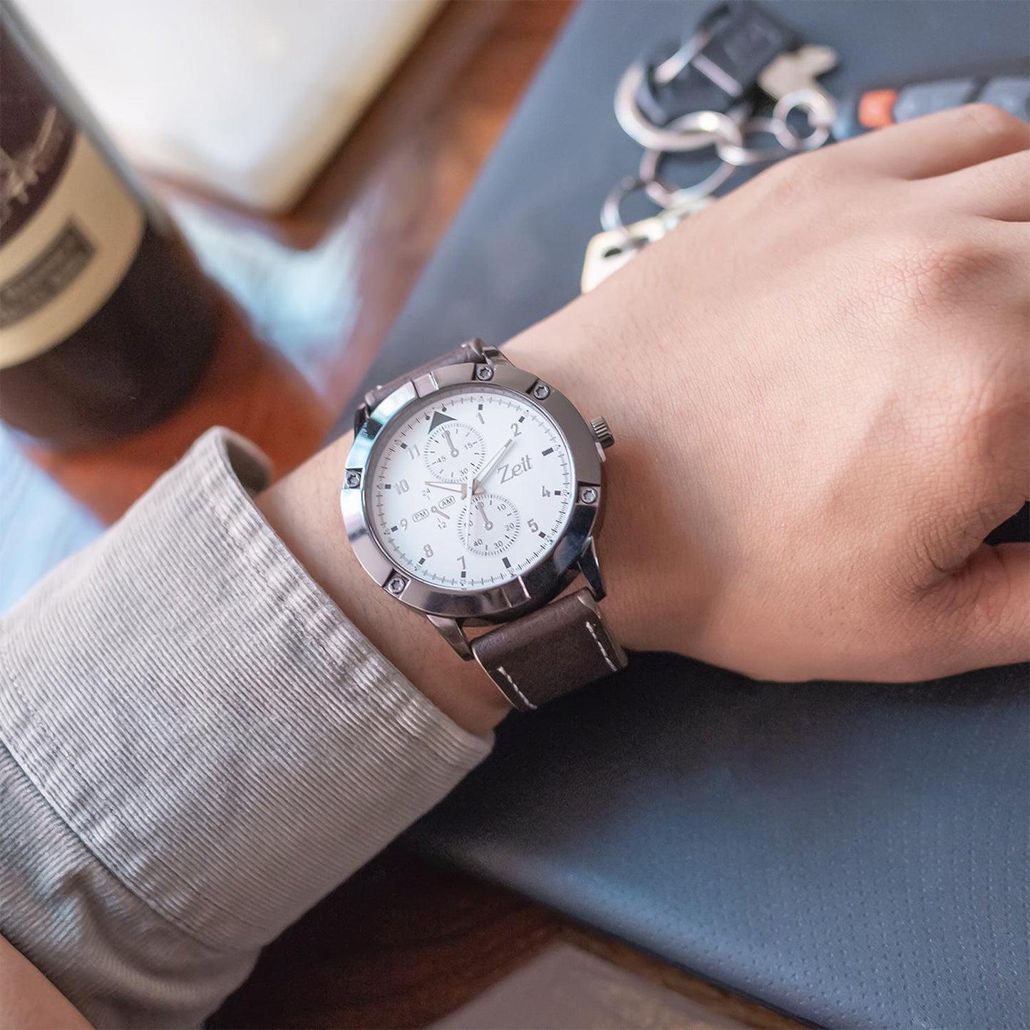 Reloj Análogo Zeit Casual Hombre Extensible Tacto Piel