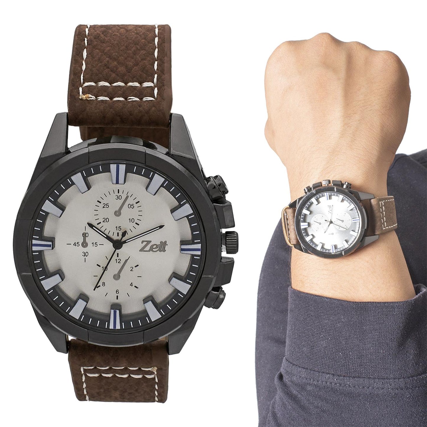 Reloj Análogo Zeit Casual Hombre Tacto Piel Textura