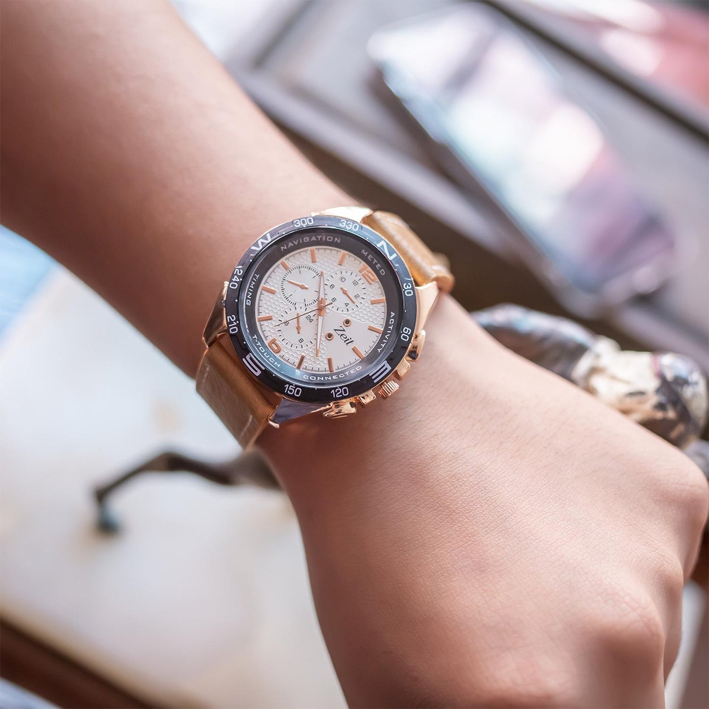 Reloj Análogo Zeit Tacto Piel Hombre Casual Oro Rosa
