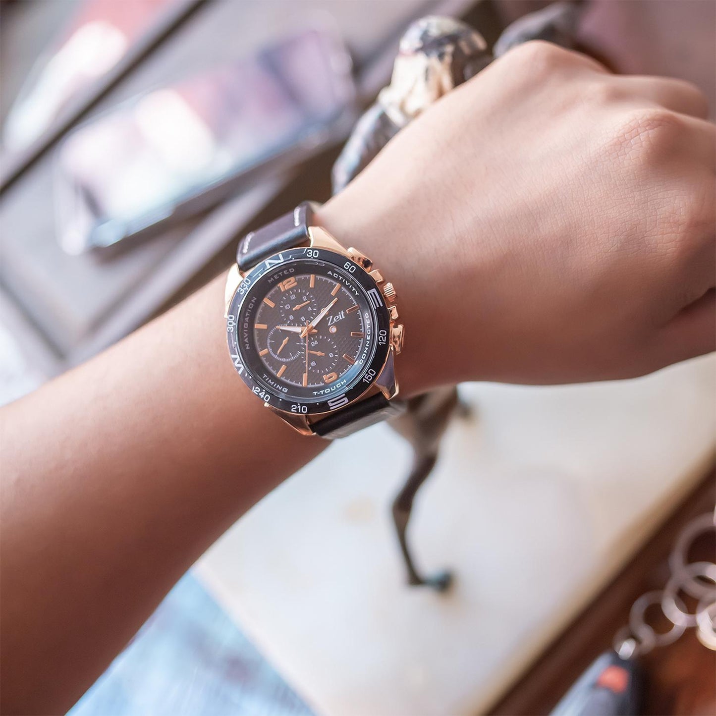 Reloj Análogo Zeit Tacto Piel Hombre Casual Oro Rosa
