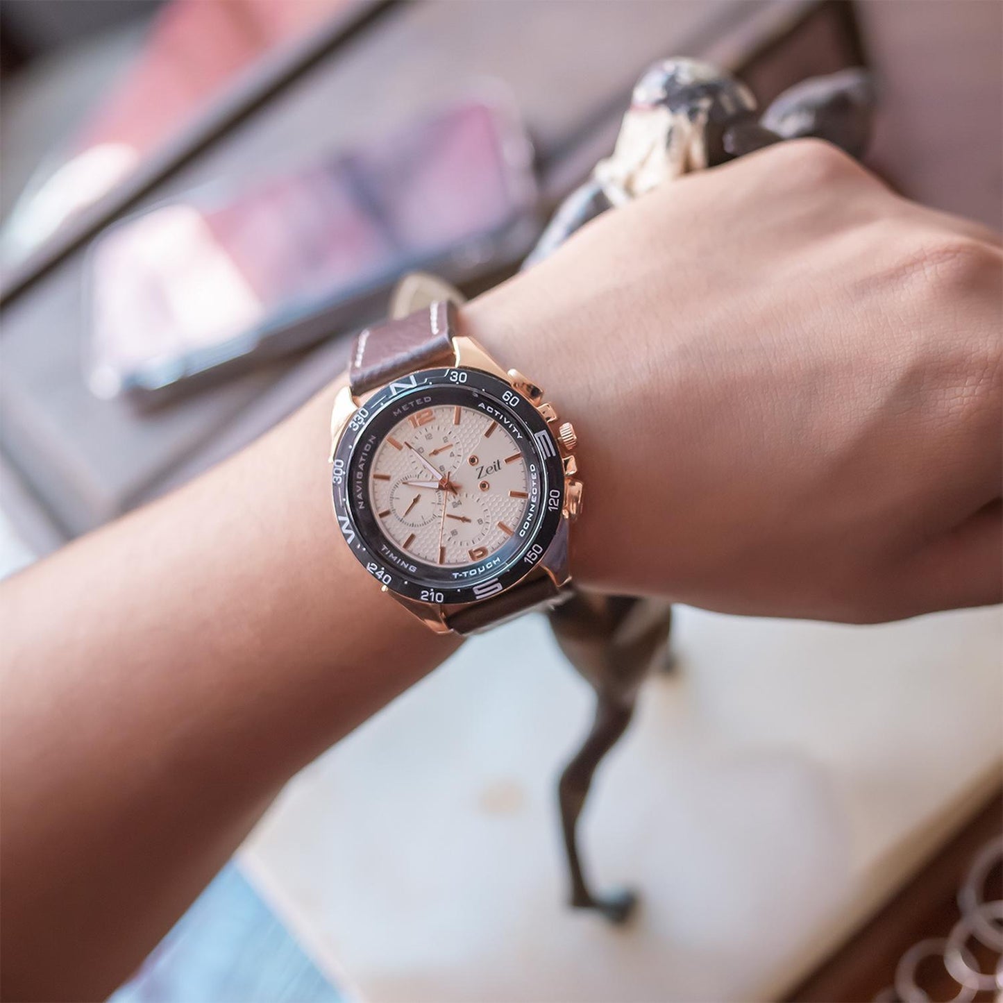 Reloj Análogo Zeit Tacto Piel Hombre Casual Oro Rosa