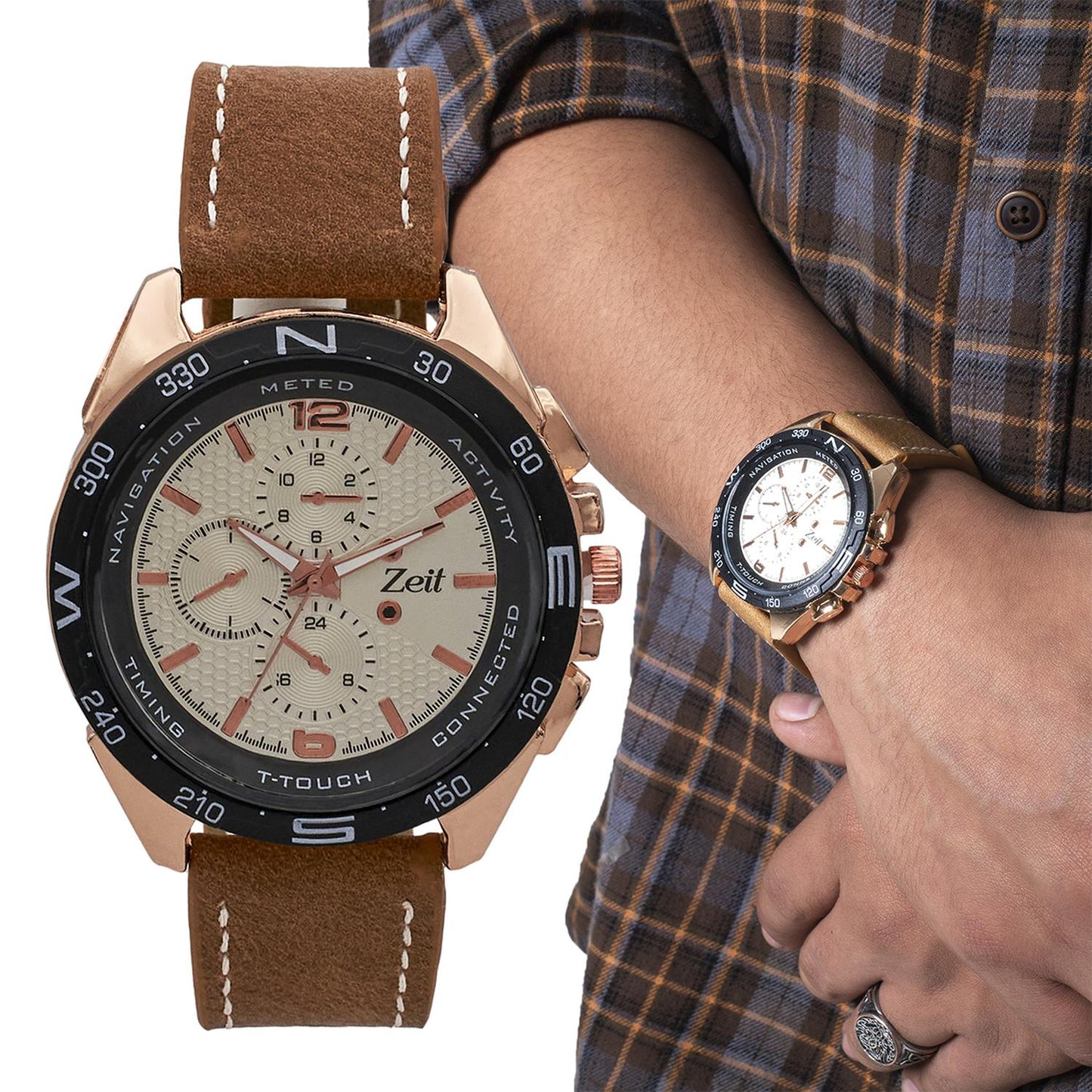 Reloj Análogo Zeit Tacto Piel Hombre Casual Oro Rosa