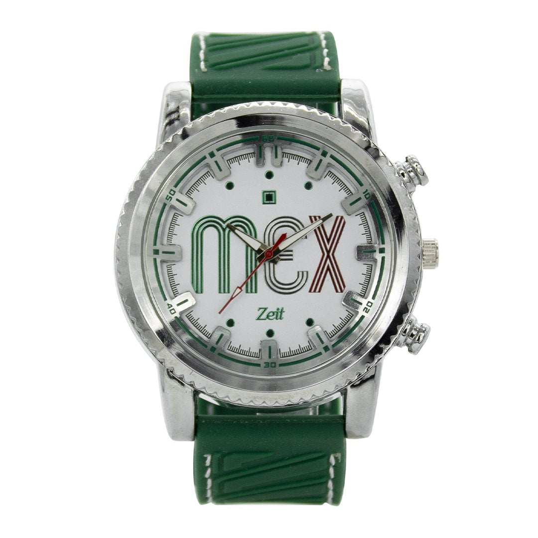 Reloj Zeit para Hombre Silicón Verde Edición México letras MEX con estuche incluido.