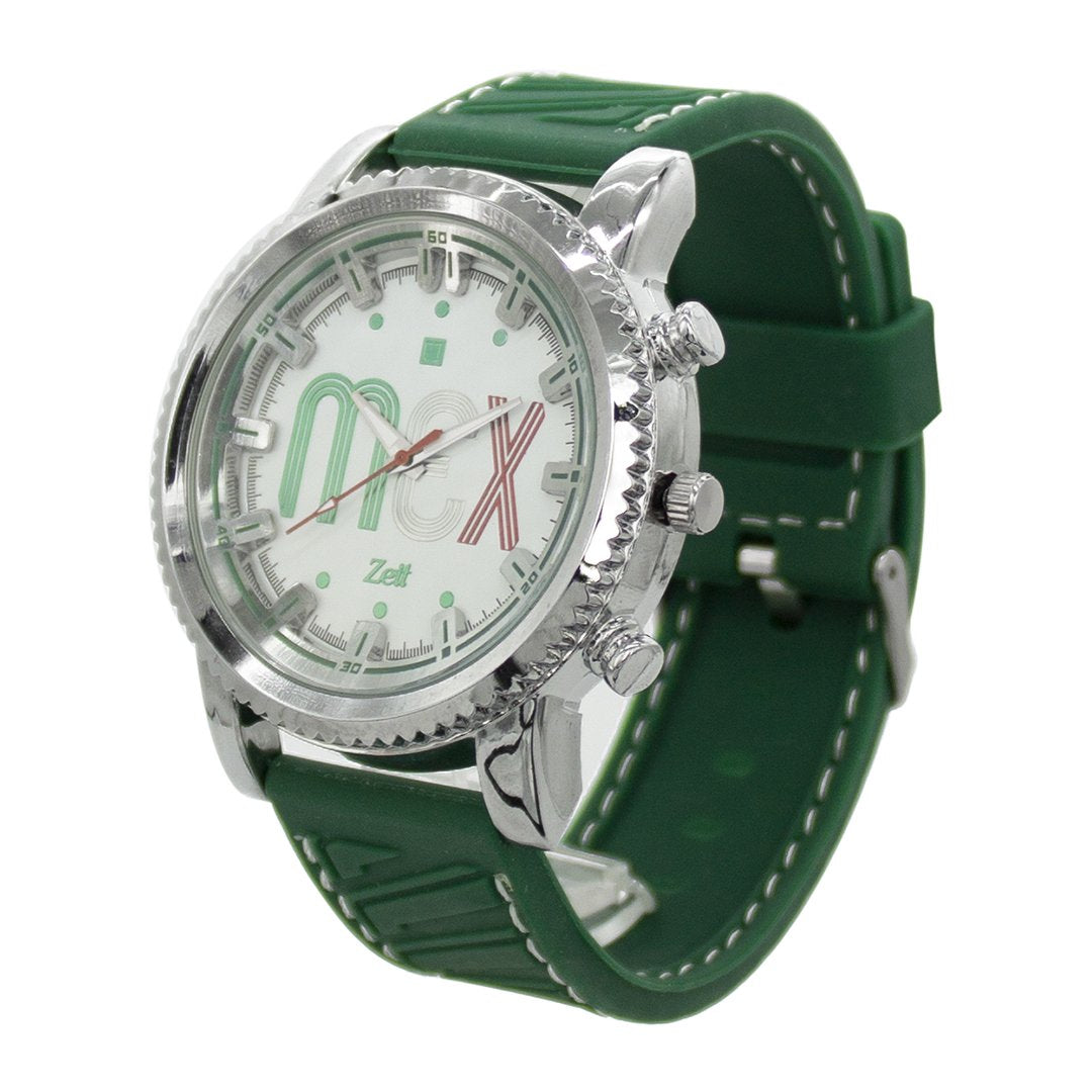 Reloj Zeit para Hombre Silicón Verde Edición México letras MEX con estuche incluido.