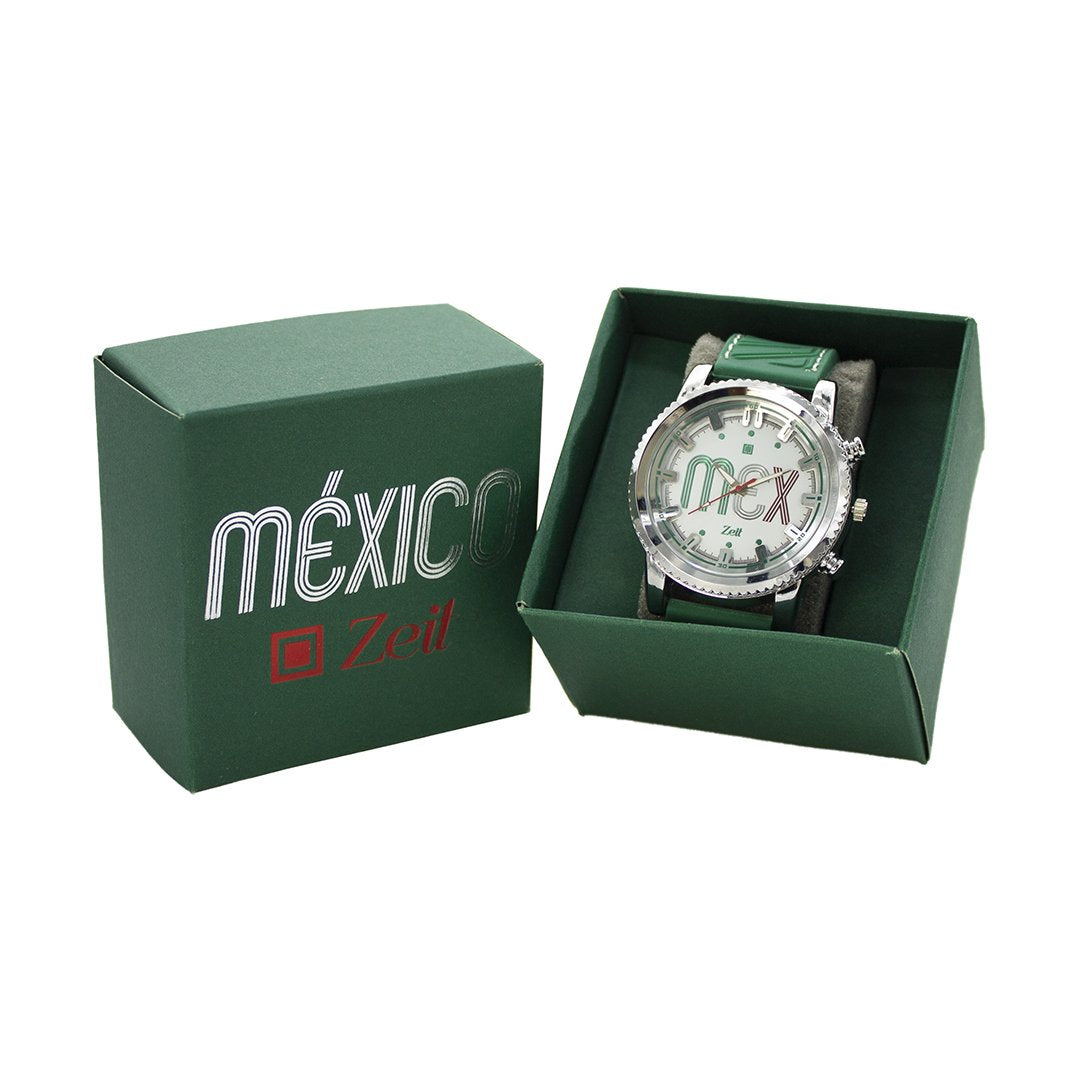 Reloj Zeit para Hombre Silicón Verde Edición México letras MEX con estuche incluido.