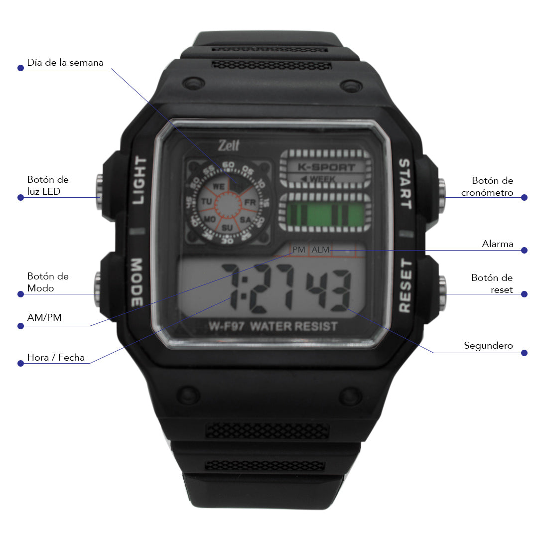 Reloj Zeit 18780 Hombre Caucho Negro