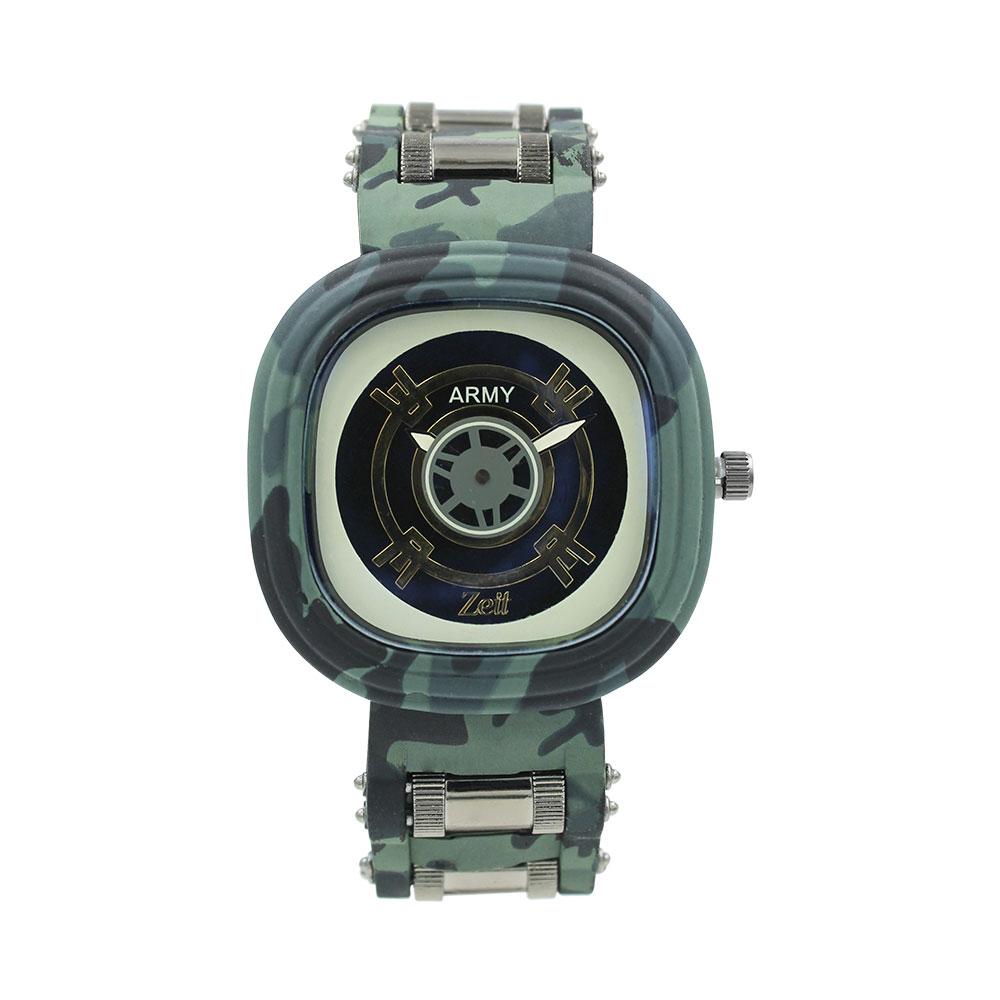 Reloj Zeit Hombre Caucho Negro Print Militar Caja Cuadrada-Redonda - CB00019325