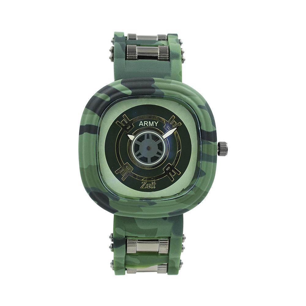 Reloj Zeit Hombre Caucho Verde Print Militar Caja Cuadrada-Redonda - CB00019326