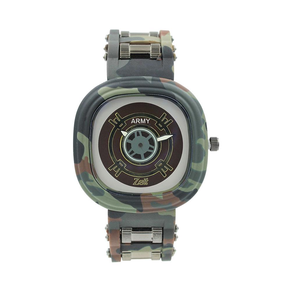 Reloj Zeit Hombre Caucho Café Print Militar Caja Cuadrada-Redonda - CB00019327