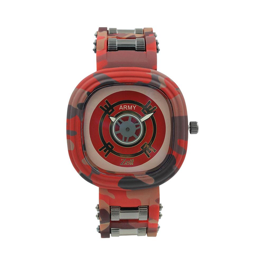 Reloj Zeit Hombre Caucho Rojo Print Militar Caja Cuadrada-Redonda - CB00019328