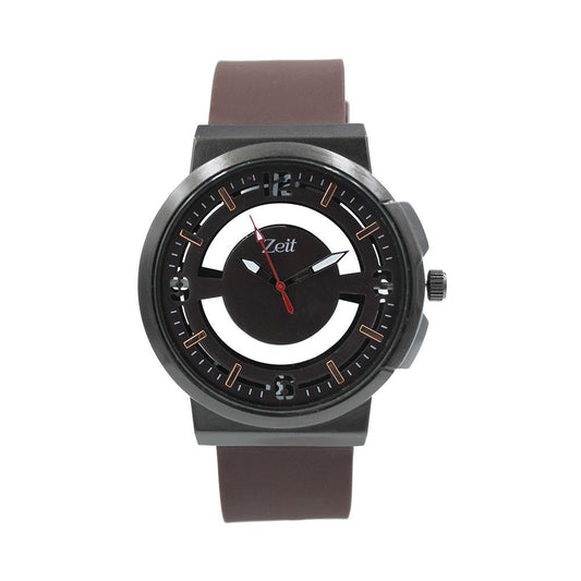 Reloj Zeit Hombre Caucho Café Caja Negra - CB00019410