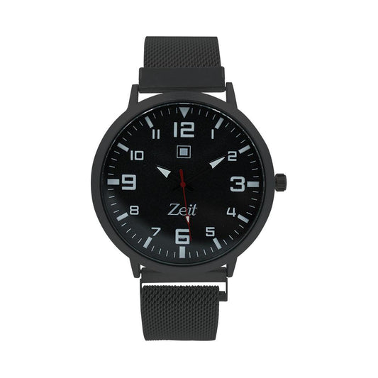 Reloj Zeit Hombre Metal Negro  Cara Negra Horas Blanco - CB00020002