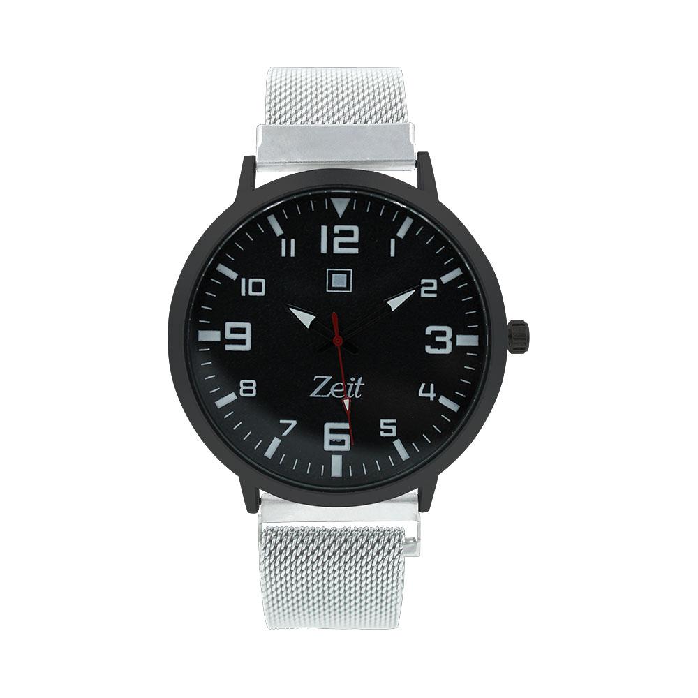 Reloj Zeit Hombre Metal Plateado y Caja Negra Cara Negra Horas Blanco - CB00020003