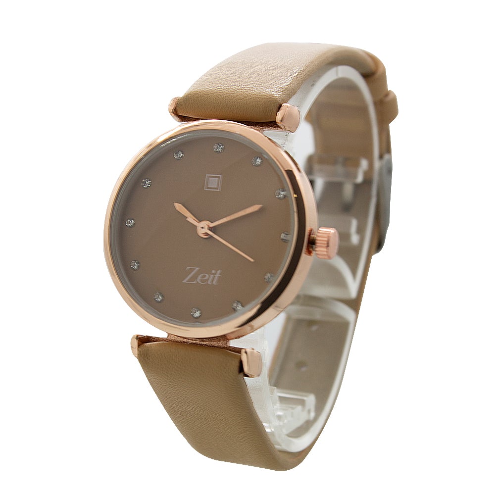 Reloj Zeit de Mujer tipo Análogo extensible Tactopiel color Caqui caja de Aleación en color Oro Rosa y fijación de Hebilla.