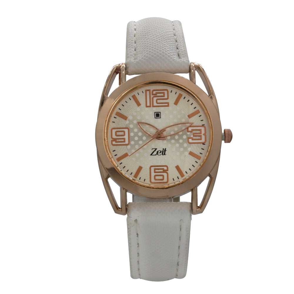 Reloj Zeit de Mujer tipo Análogo extensible Tactopiel color Blanco caja de Aleación en color Oro Rosa y fijación de Hebilla.