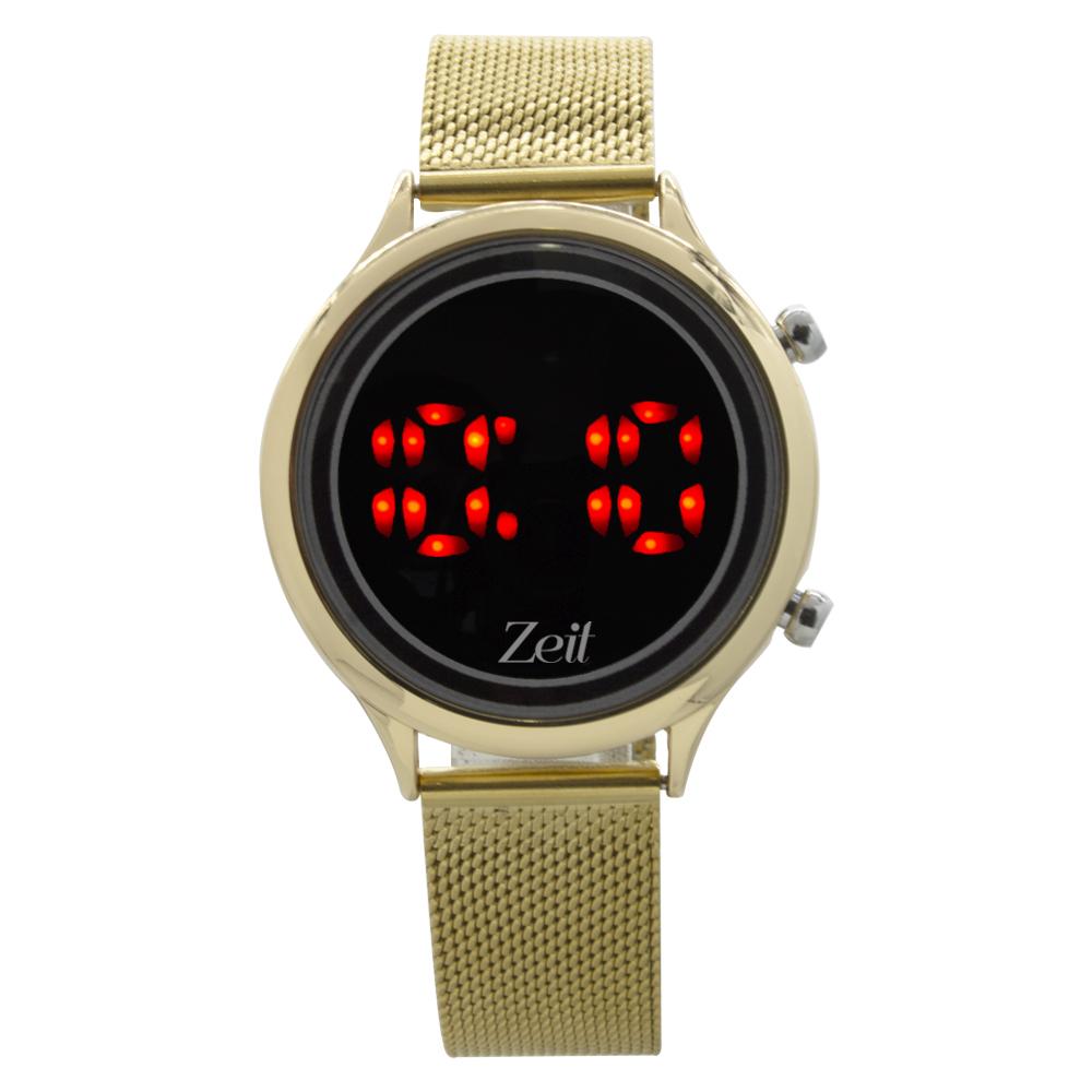 Reloj Zeit Digital Sin Género Mesh Negro Led Rojo
