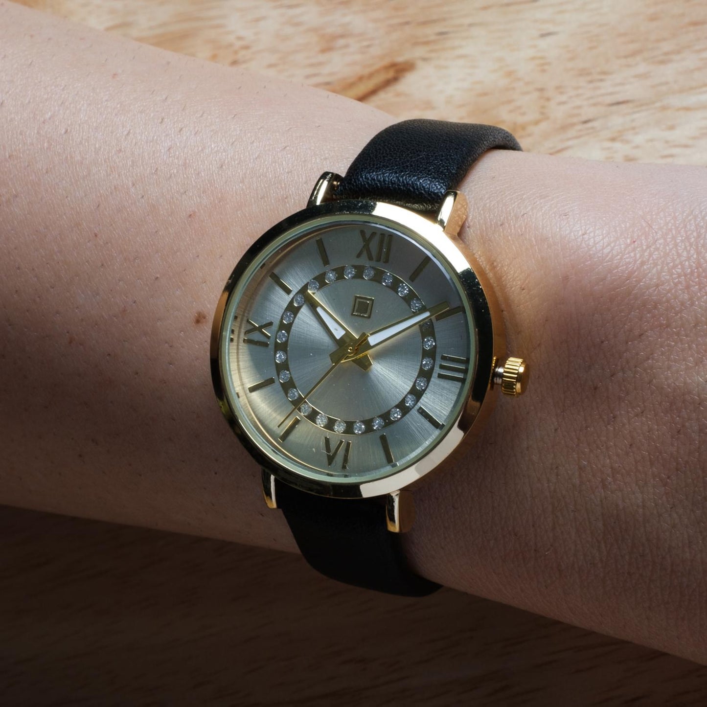 Reloj Análogo Zeit Dama Casual Tacto Piel Diseño Pedrería