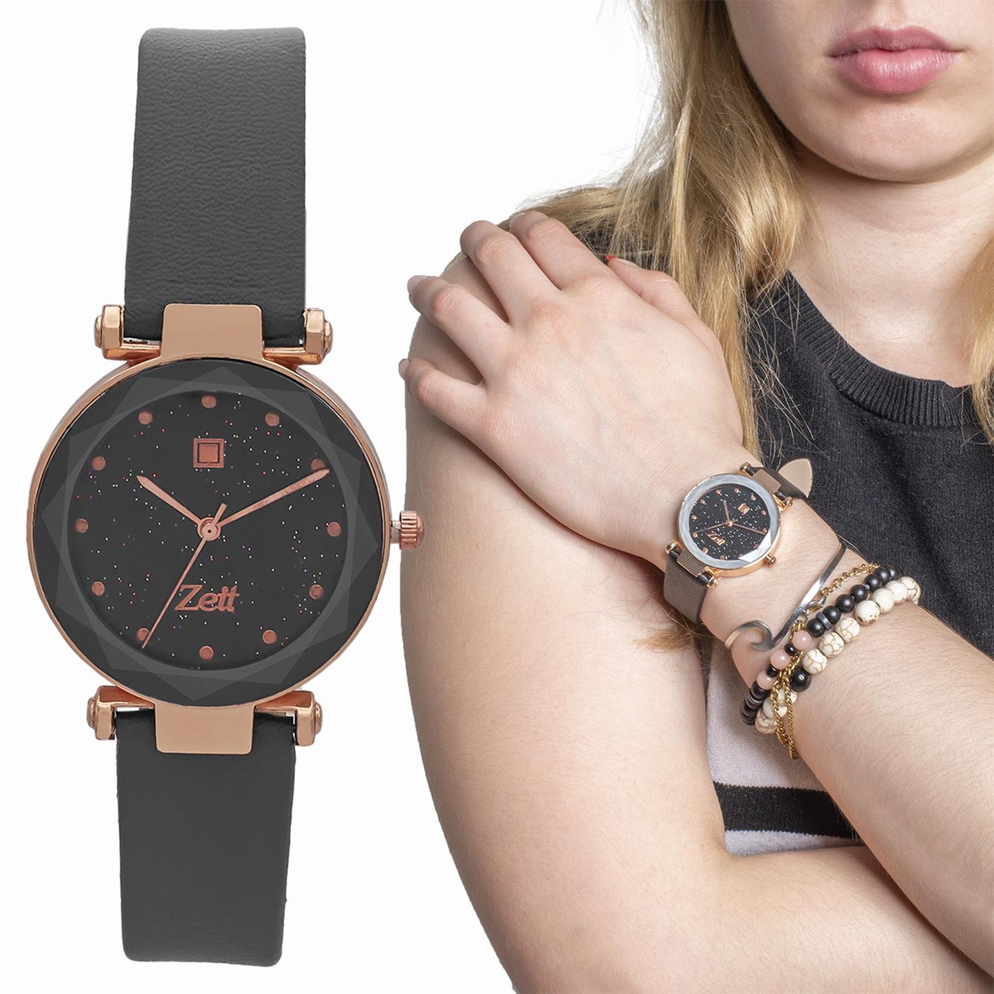 Reloj Análogo Zeit Casual Mujer Tacto Piel Brillantes