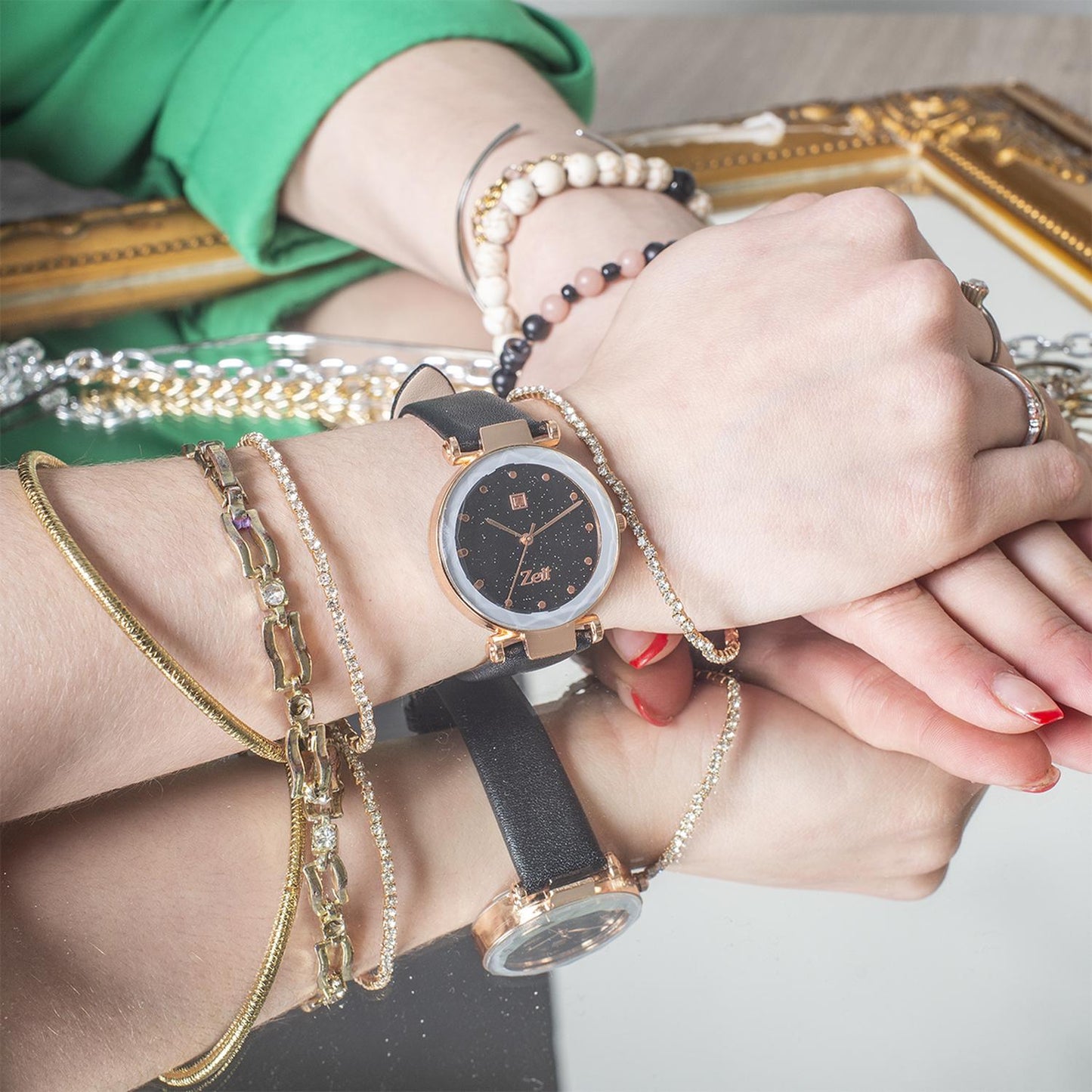 Reloj Análogo Zeit Casual Mujer Tacto Piel Brillantes