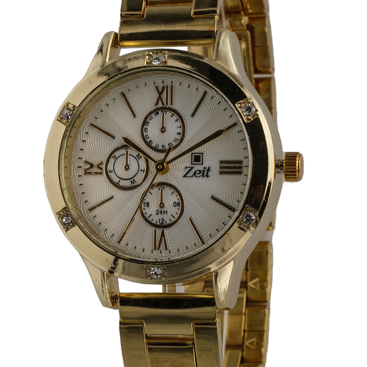 Reloj Análogo Zeit Dama Casual correa Metal Bisel Pedrería