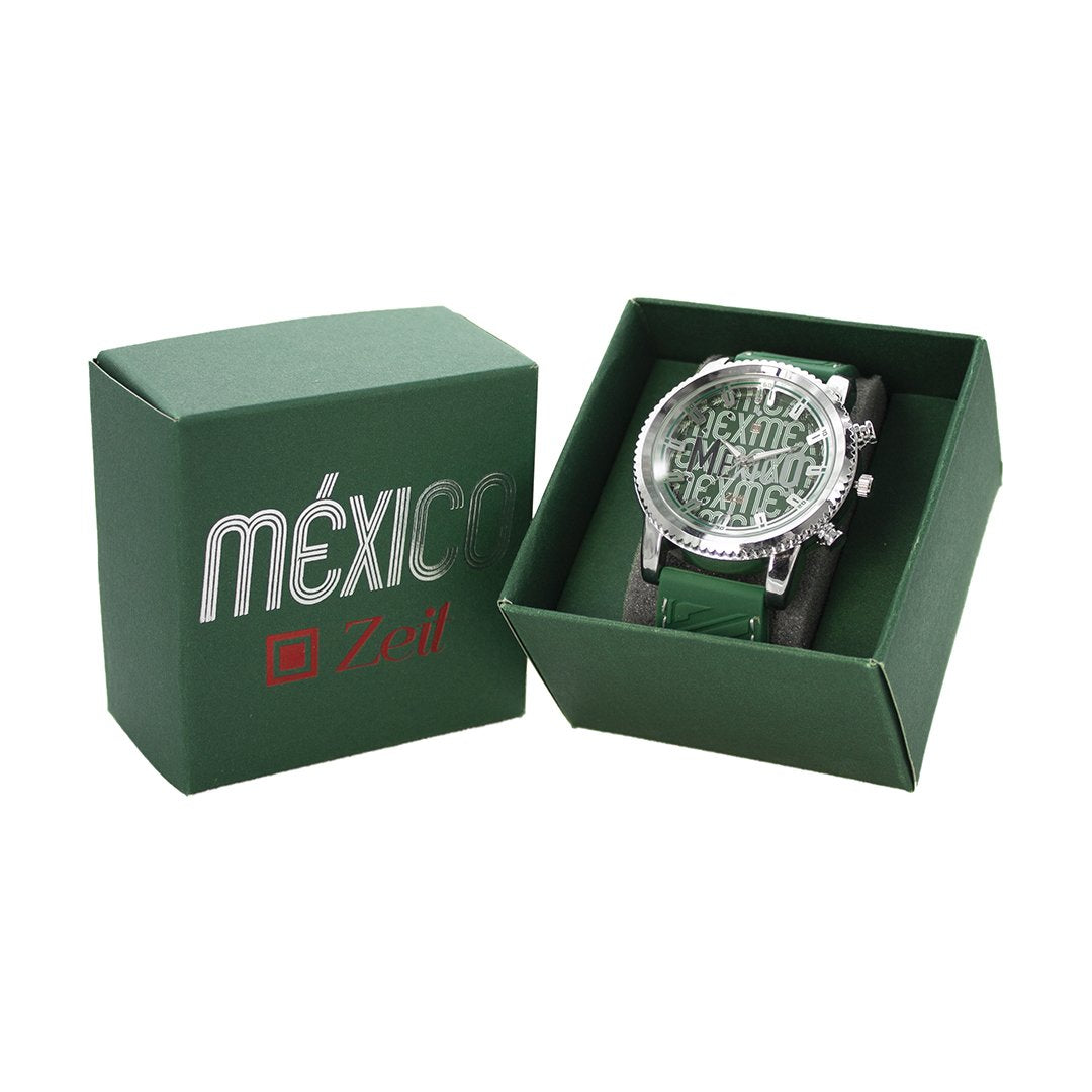 Reloj Zeit Hombre Caucho Verde México con estuche incluido.