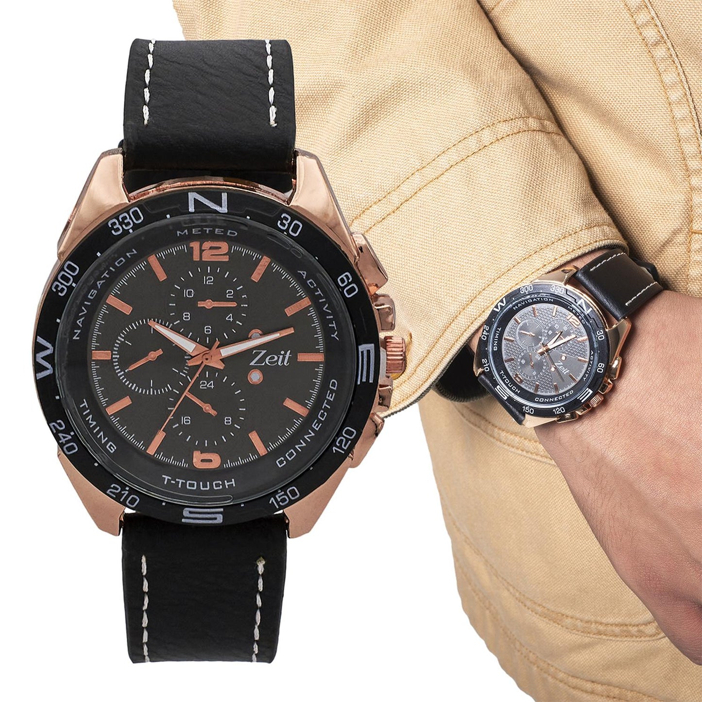 Reloj Análogo Zeit Tacto Piel Hombre Casual Oro Rosa