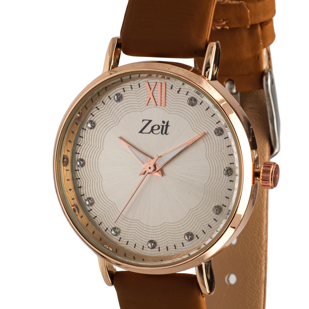 Reloj Análogo Zeit Dama Casual Tacto Piel Liso Pedrería