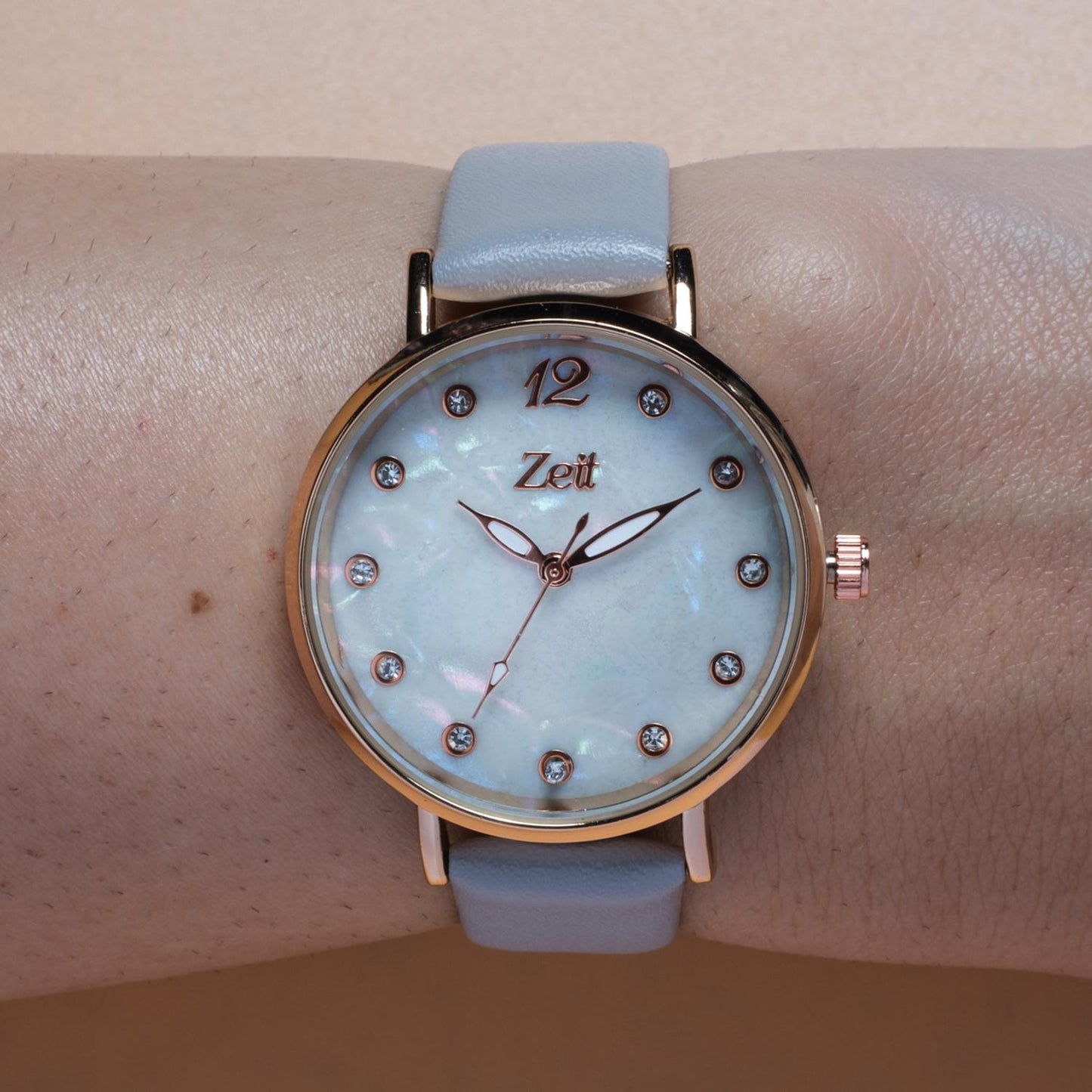 Reloj Análogo Zeit Dama Tacto Piel Indicadores Pedrería