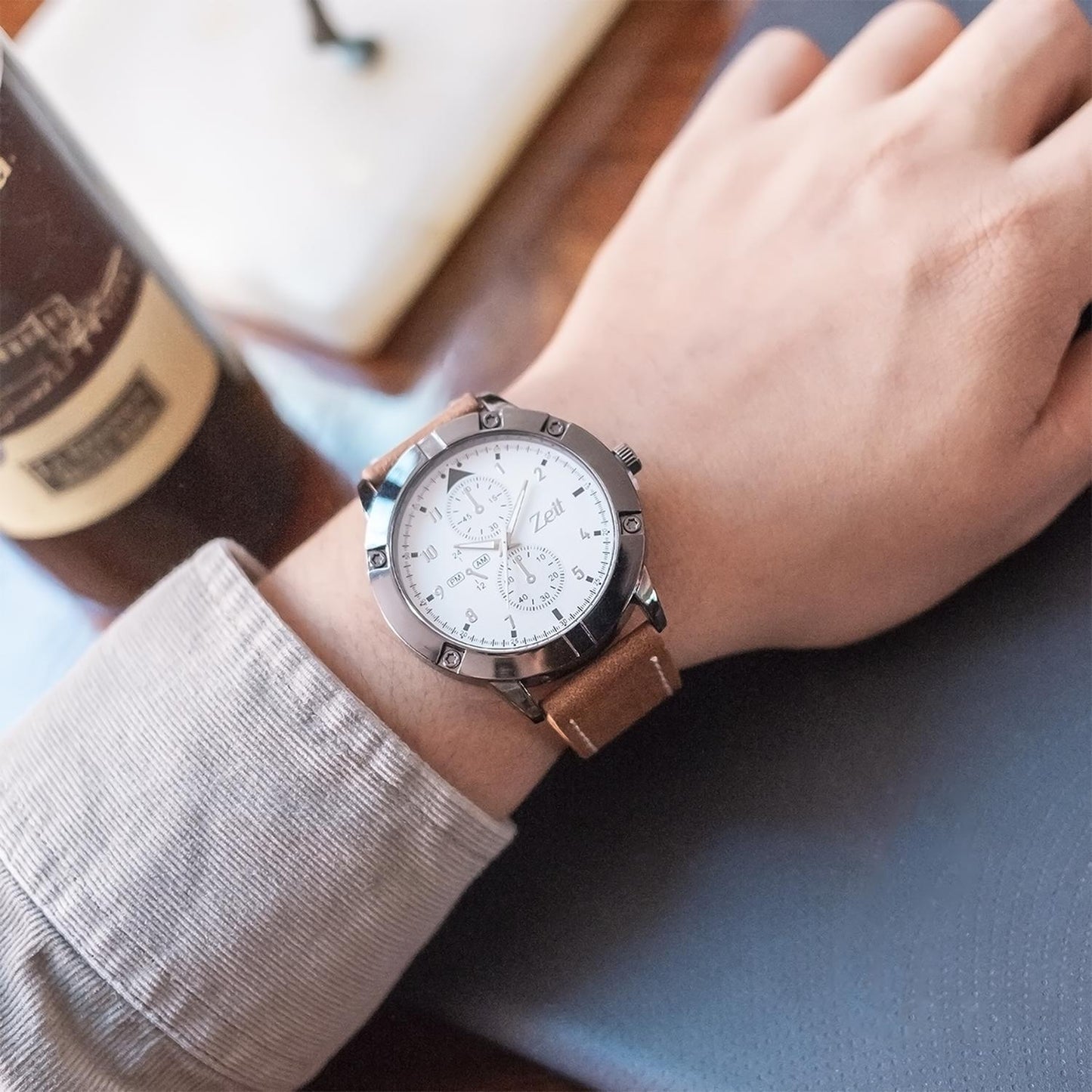 Reloj Análogo Zeit Casual Hombre Extensible Tacto Piel