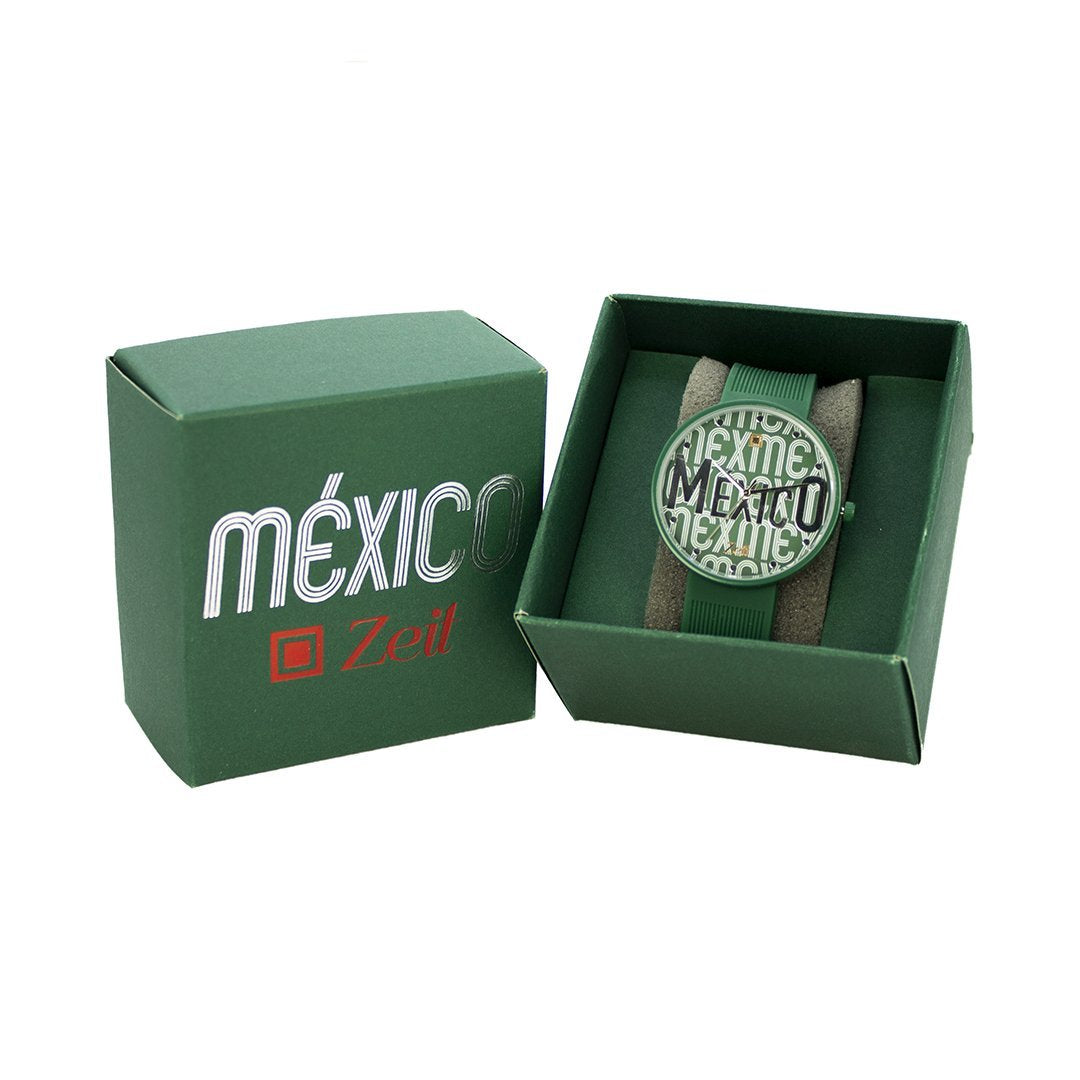 Reloj Zeit Hombre Silicon Verde Edición México con estuche incluido.