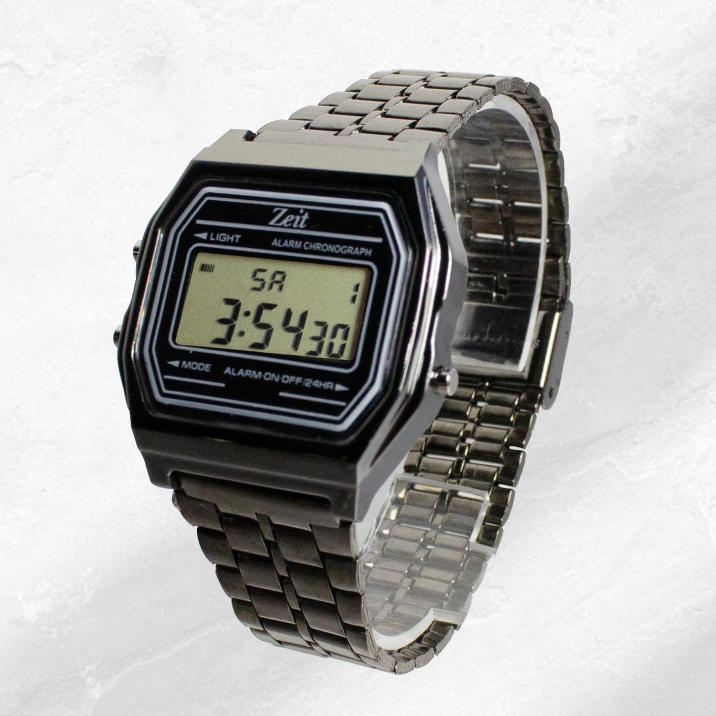 Reloj Digital Zeit Unisex Luz Alarma Cronómetro Plata Obscuro