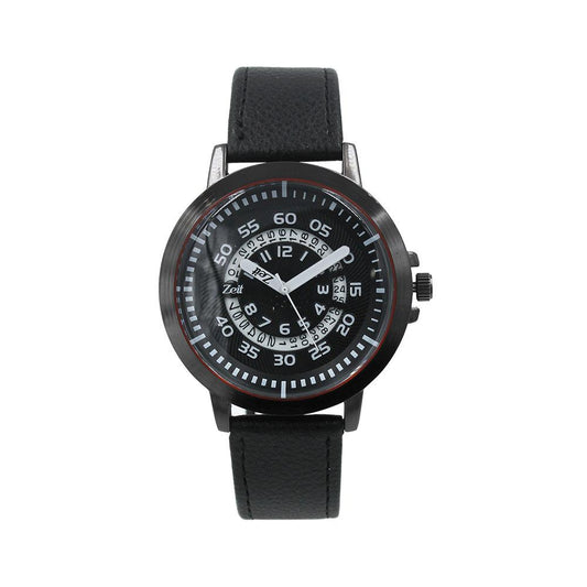 Reloj Zeit/hombre/tacto piel/negro/caja plateada cara negra - CB00018919