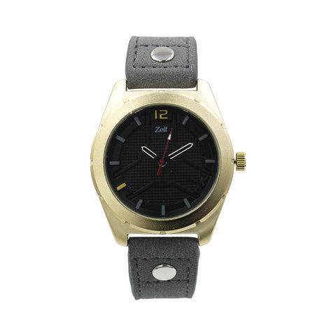 Reloj Zeit/hombre/tacto piel/gris/caja dorada cara negra- CB00019139