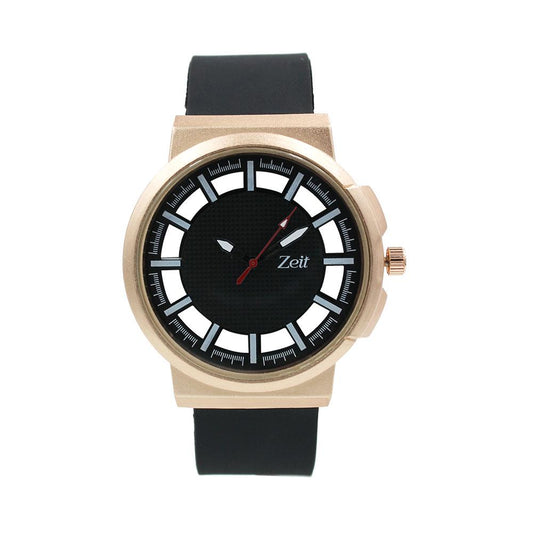 Reloj Zeit Hombre Caucho Negro Caja Oro Rosa - CB00019406