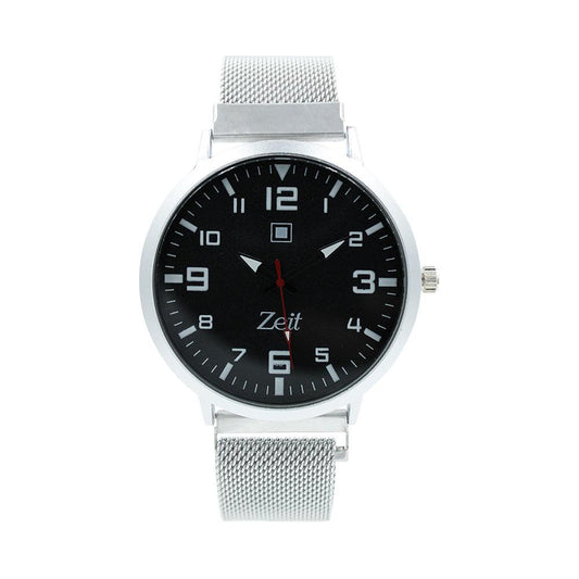 Reloj Zeit Hombre Metal Plateado  Cara Negra Horas Blanco - CB00020001