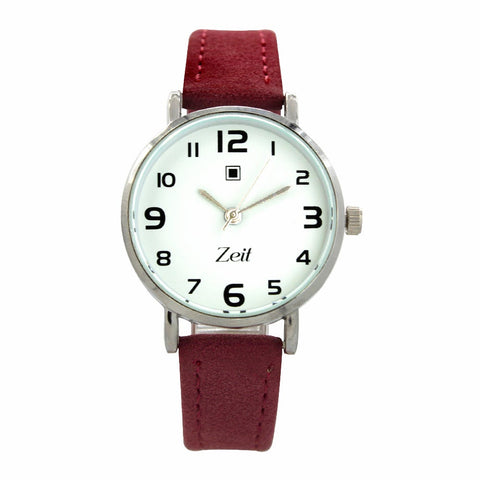 Reloj Zeit de Mujer tipo Análogo extensible Tactopiel color Rojo caja de Aleación en color Plateado y fijación de Hebilla.