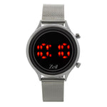 Reloj Zeit Digital Sin Género Mesh Plateado Led Rojo