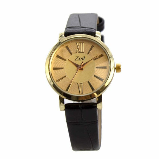 Reloj Zeit Mujer Análogo Negro Dorado Beige