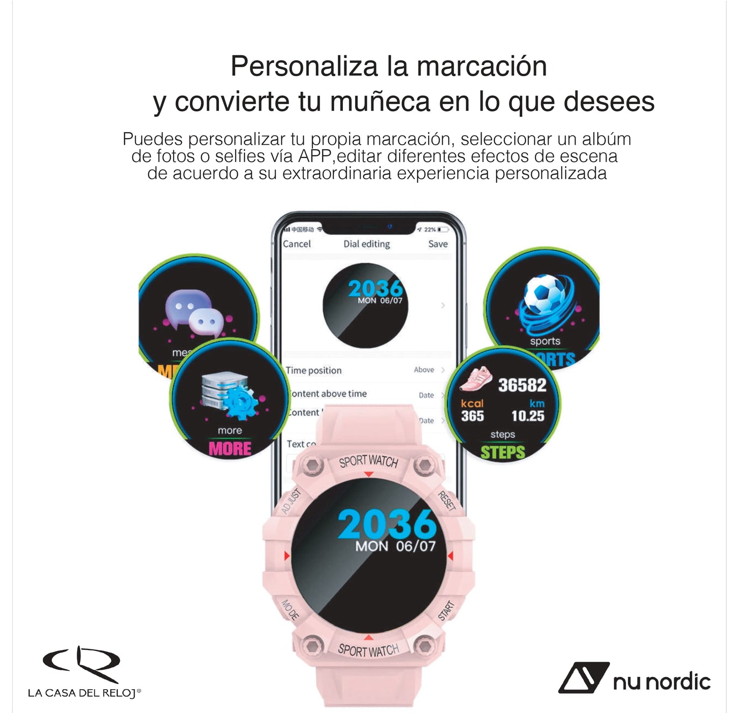 Reloj Smartwatch Nu Nordic  Sport (correr, ciclismo, escalada) contra el agua rosa 17108