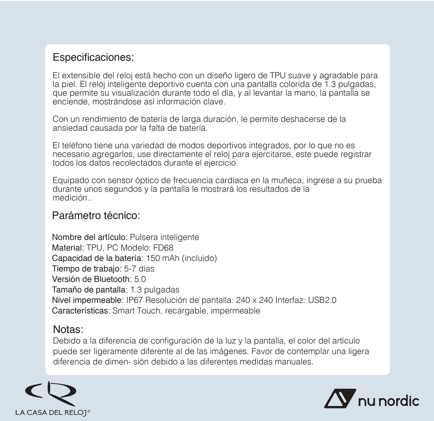 Reloj Smartwatch Nu Nordic  Sport (correr, ciclismo, escalada) contra el agua rosa 17108