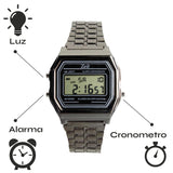 Reloj Digital Zeit Unisex Luz Alarma Cronómetro Plata Obscuro